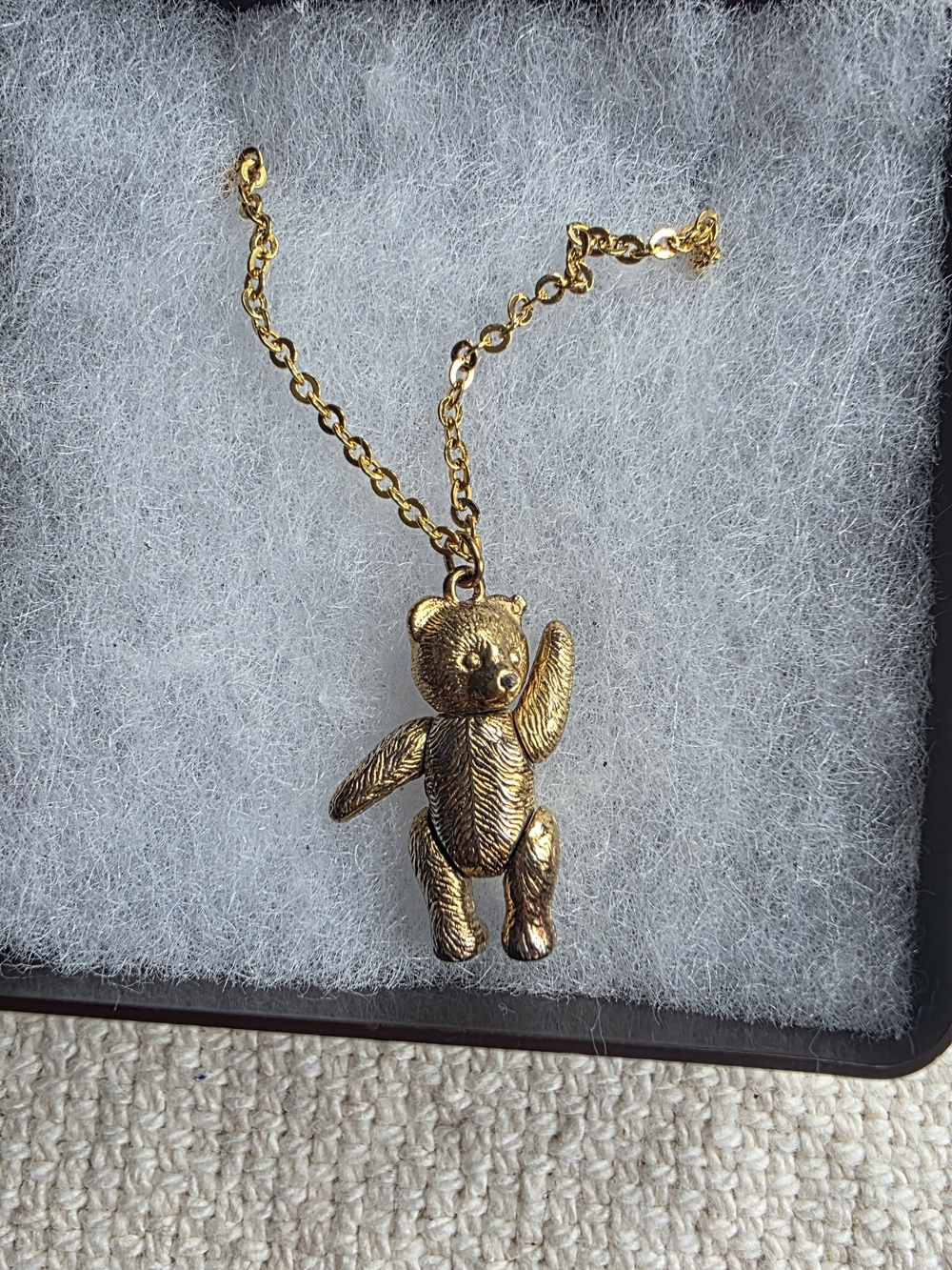 Vintage Steiff Articulated Teddy Bear Pendant Necklace Gold Plated - Boxed #8601